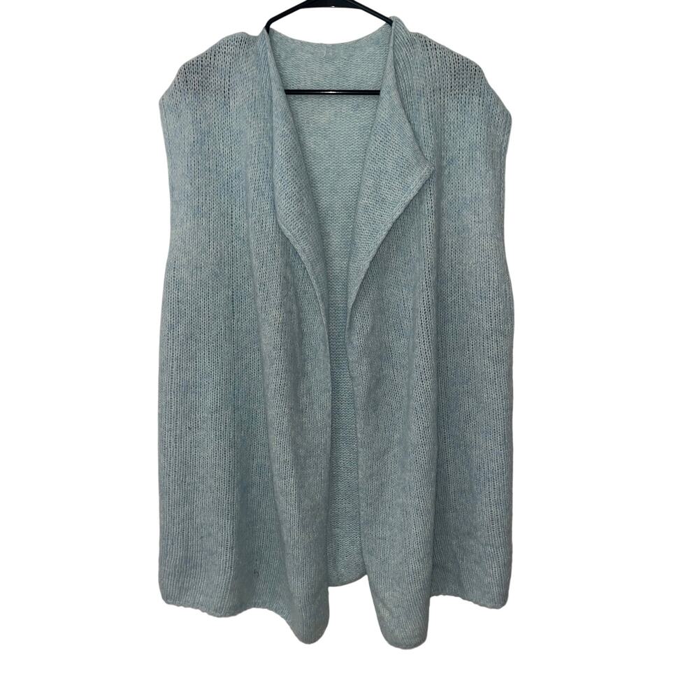 Belford Merino Wool Blend Draped Open Front Long Knit Vest Light Blue